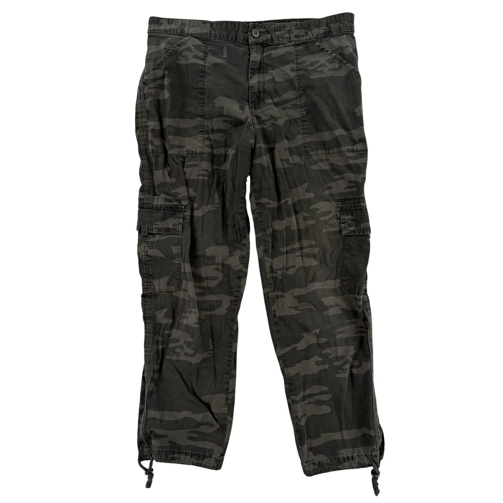 Sanctuary Pants Womens Large Green Camo Cargo Twill Elastic Waist Casual Pockets